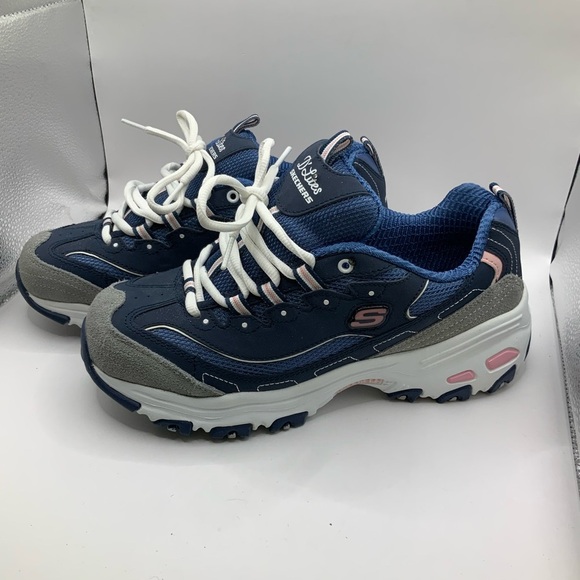 Skeckers Sports Woman's D'Lites Blue Pink Memory Foam Lace Up Wide Fit - 8 - Picture 4 of 9